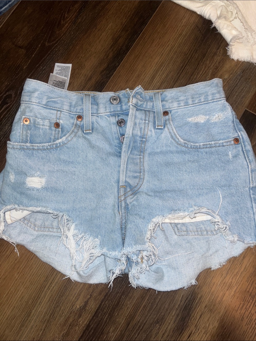 LEVIS Light Blue Distressed Denim Shorts - Women